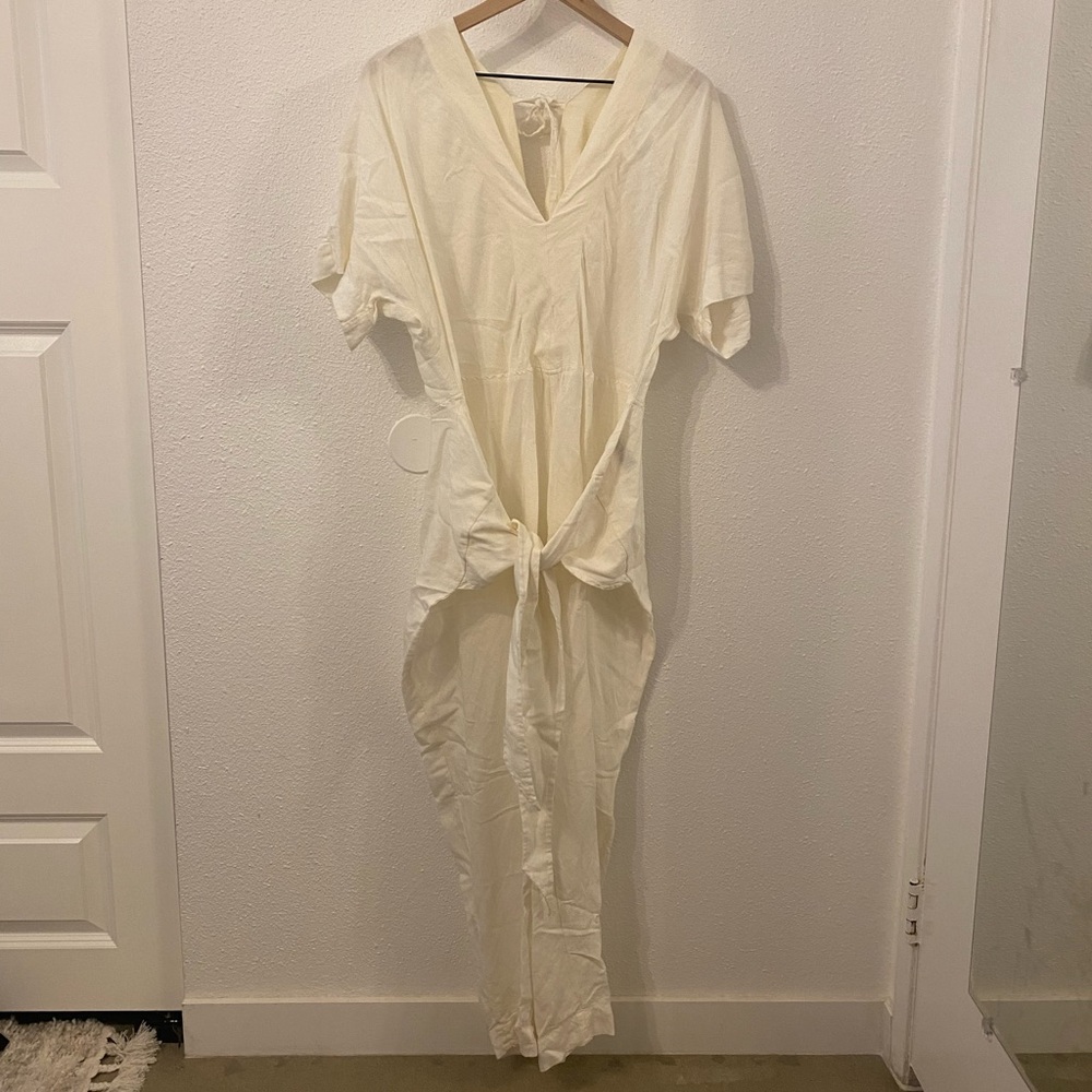Free People Linen Jumpsuit Ivory/Cream/White